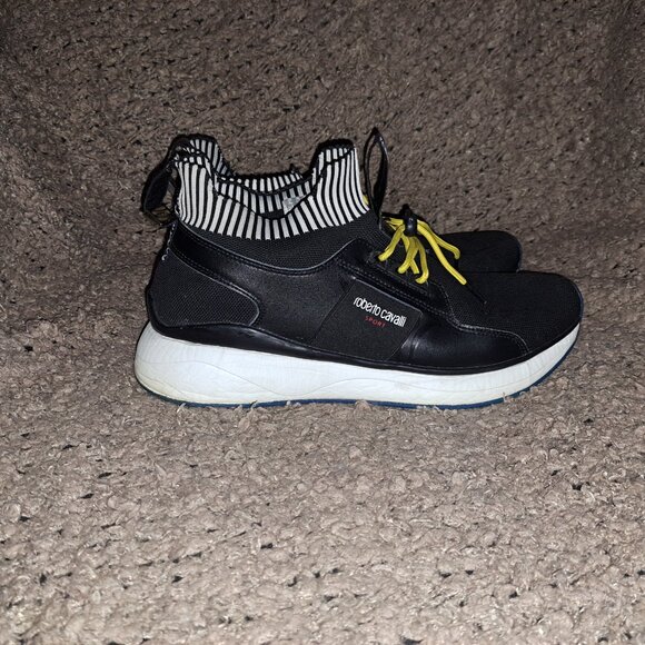 ROBERTO CAVALLI-Sport-Knitted Sock Sneakers-Black/Striped-Size 11.5-Excellent - Picture 5 of 8